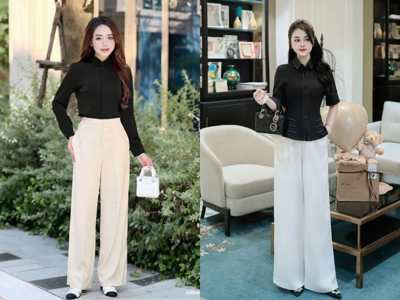 phối áo sơ mi đen nữ