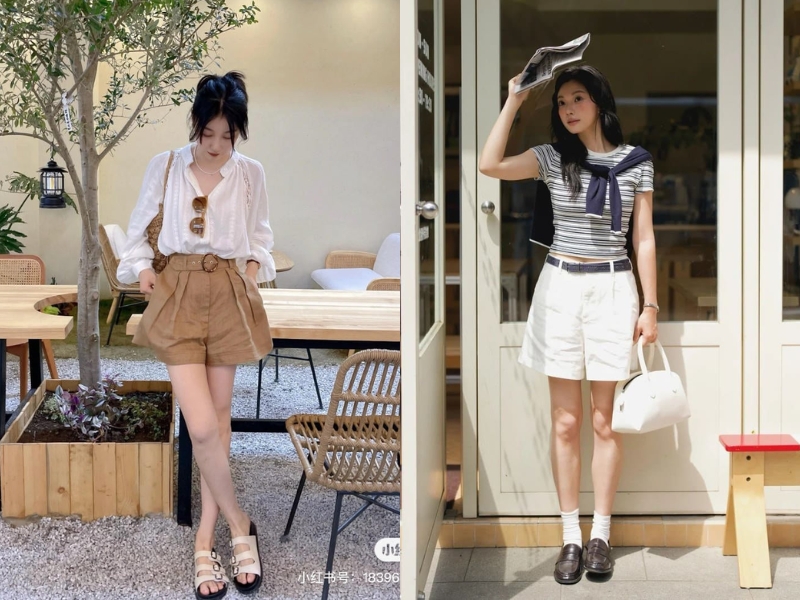 mix đồ với quần short cạp cao