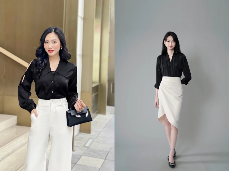 cách phối áo sơ mi đen nữ