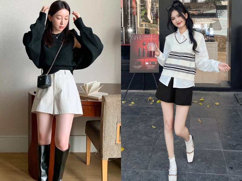 mix đồ với quần short cạp cao