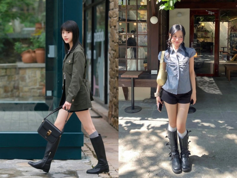cách mix đồ với quần short cạp cao