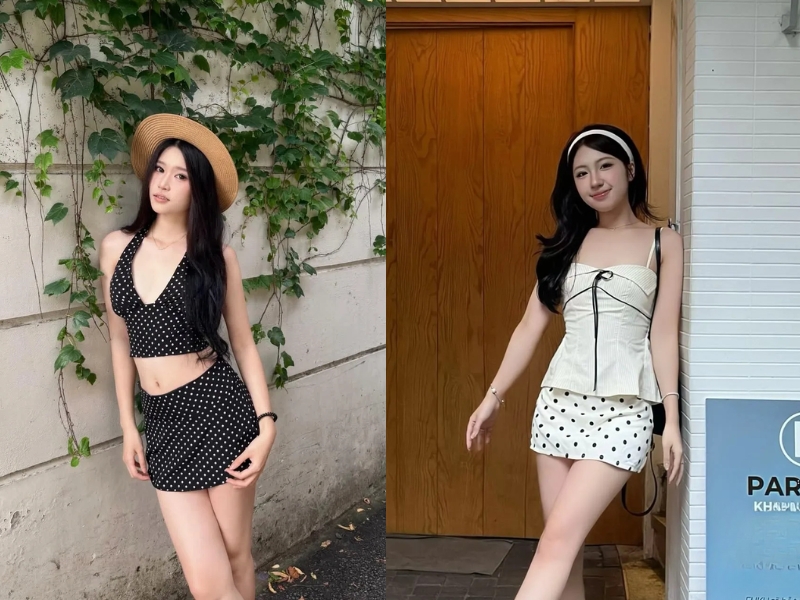 phối đồ với chân váy chấm bi