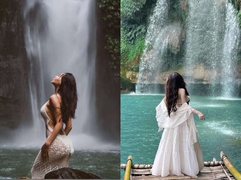 Tạo dáng với thác nước