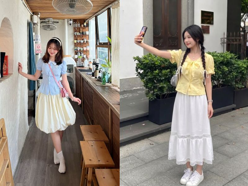 áo kiểu mặc với váy rời