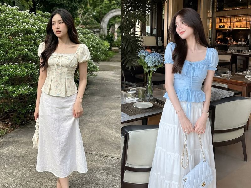áo kiểu mặc với váy rời
