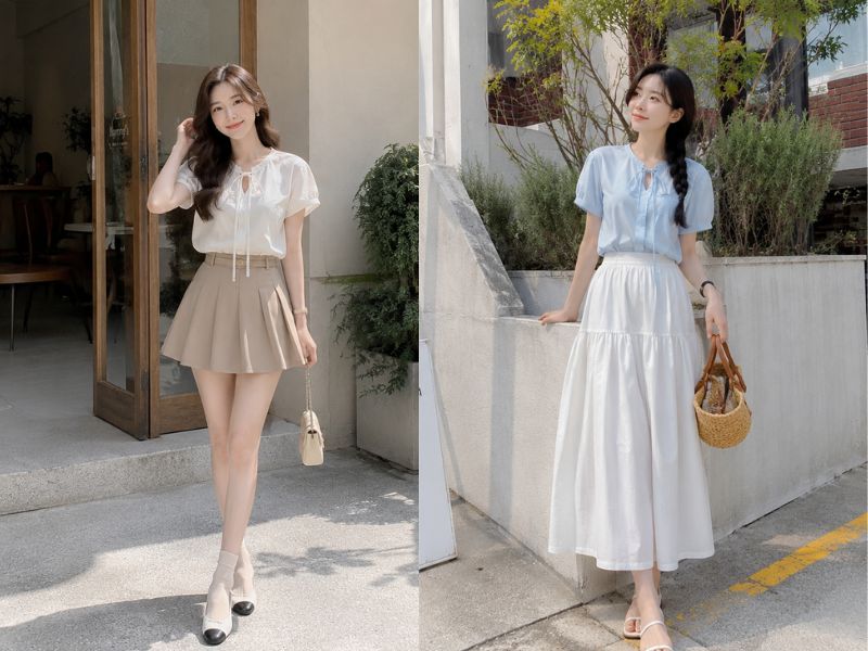 áo kiểu mặc với váy rời