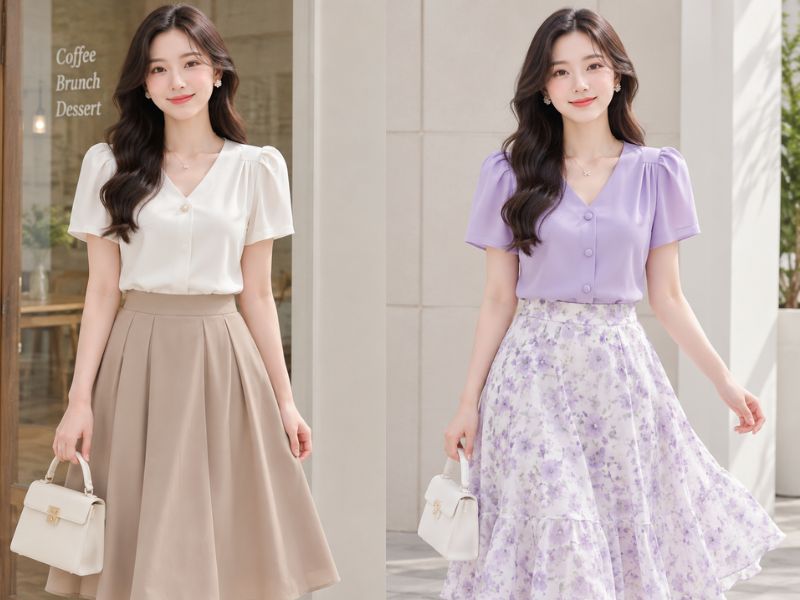 áo kiểu mặc với váy rời