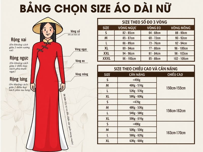 bảng size áo dài nữ