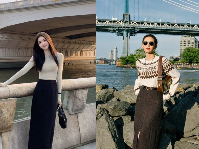 Chân váy len ôm mặc với áo gì