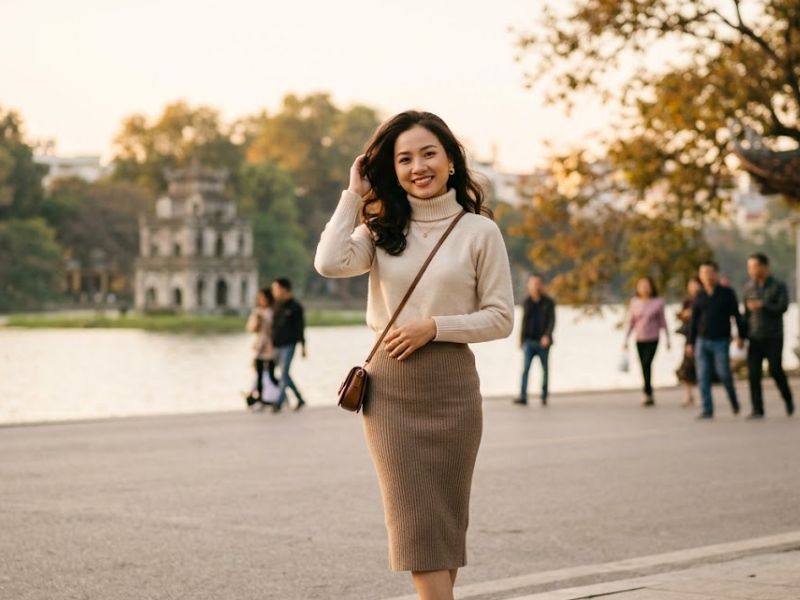 màu xanh da trời phối với váy màu gì