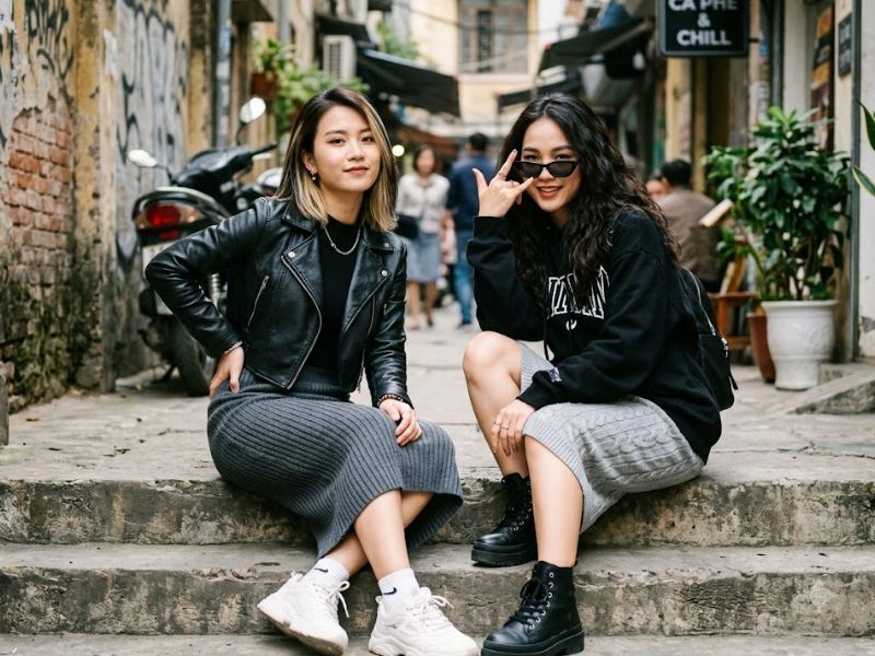 màu xanh da trời phối với váy màu gì