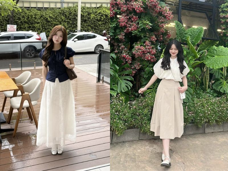 áo kiểu mặc với váy rời