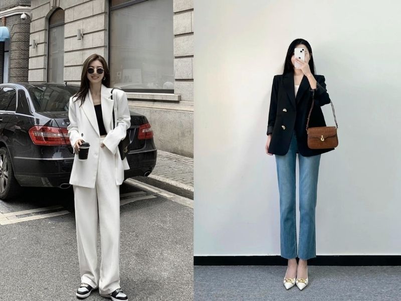 Quần palazzo + blazer ấn tượng