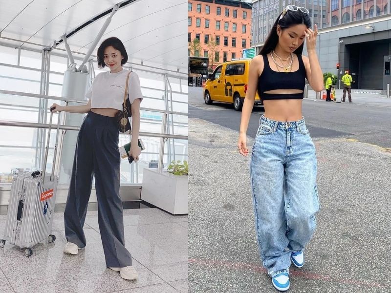 Chọn quần baggy + croptop khoe đường cong