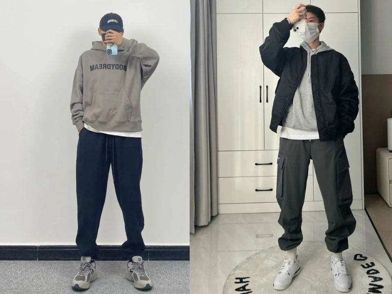 Quần jogger phối áo hoodie cá tính