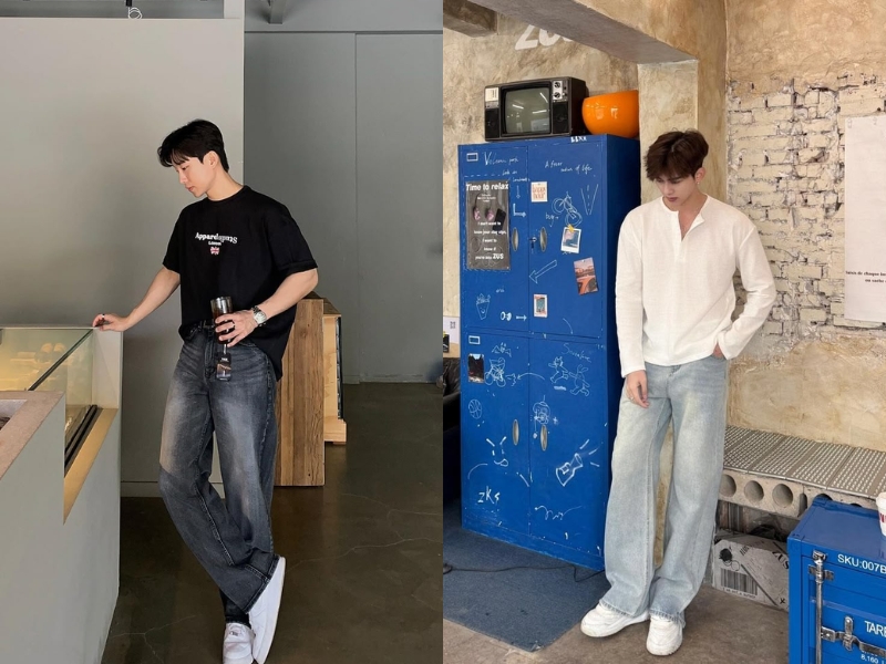 Mặc jeans relaxed fit với áo thun đơn giản
