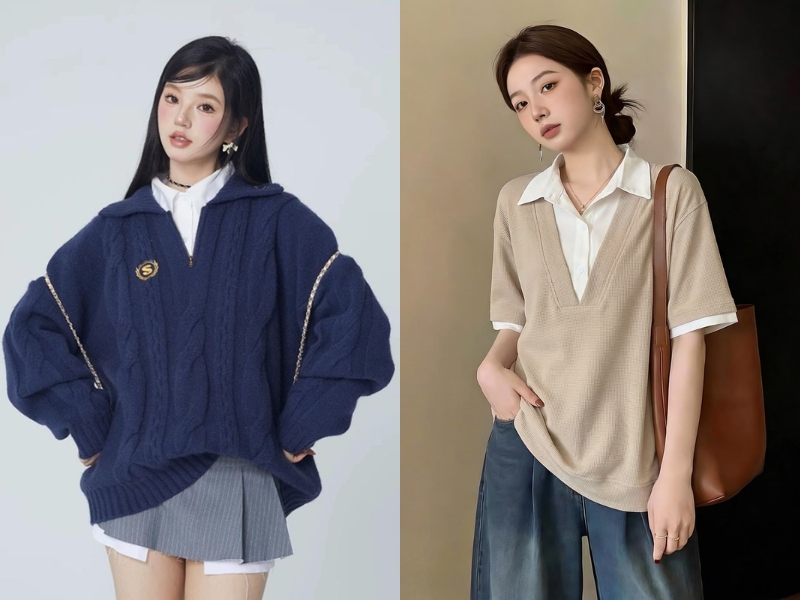Mặc Pullover cổ tim phổ biến