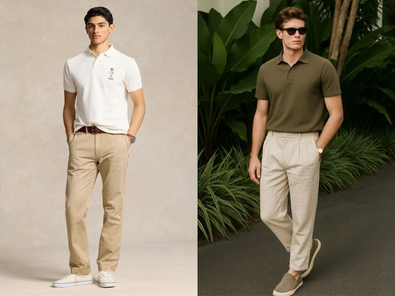 Quần kaki regular phối polo gọn gàng