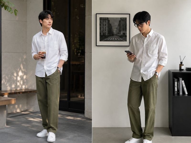 phối đồ áo sơ mi trắng nam