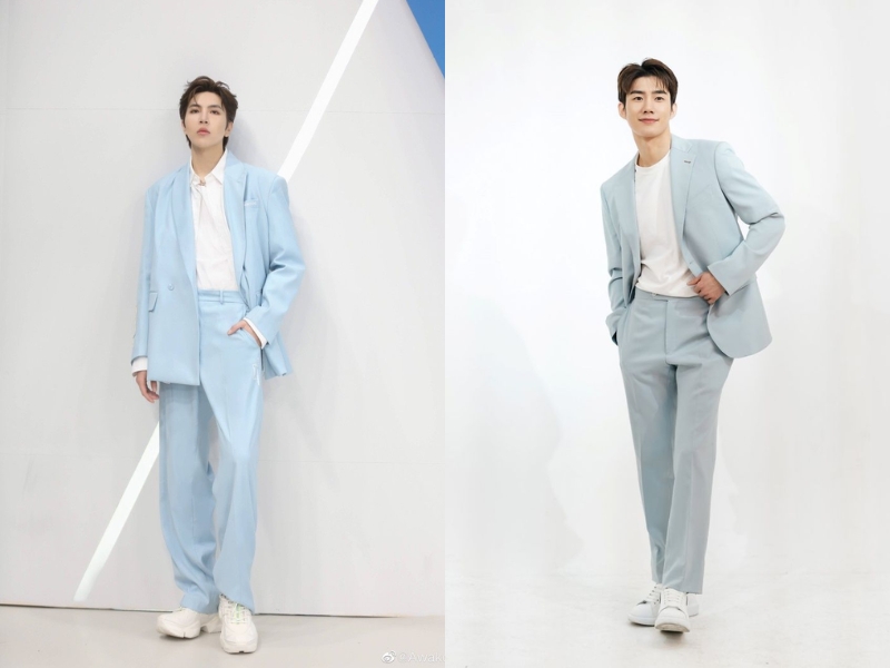 Suit xanh kết hợp áo thun trắng