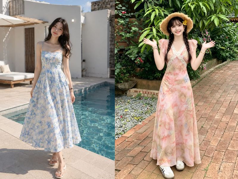 váy hoa nhí dáng dài