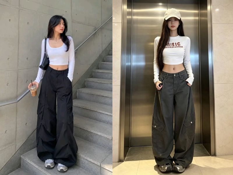 áo thun gân tay dài croptop