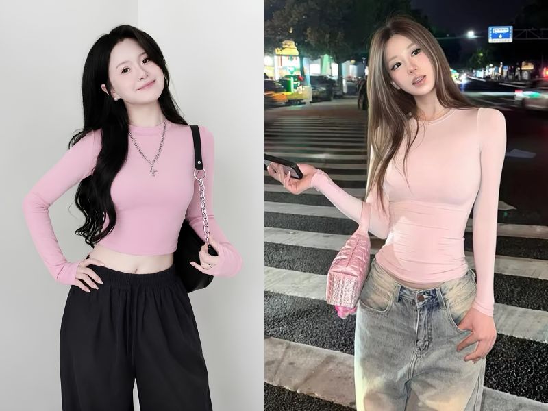 áo thun gân tay dài croptop