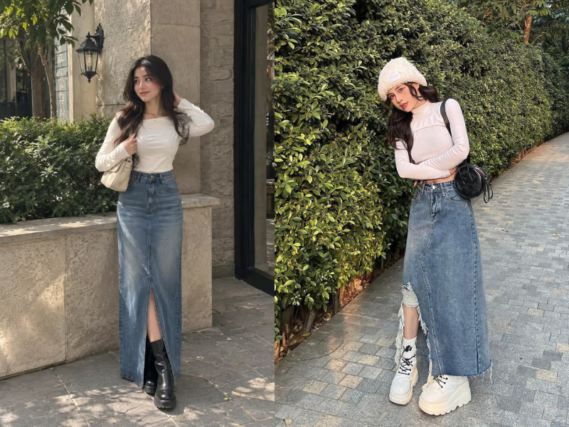 tái chế quần jean cũ thành váy