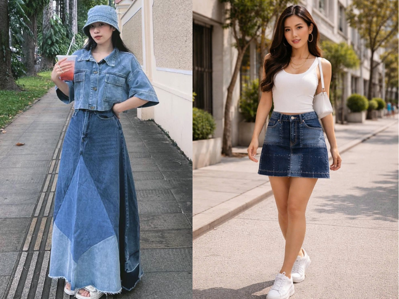 tái chế quần jean cũ thành váy