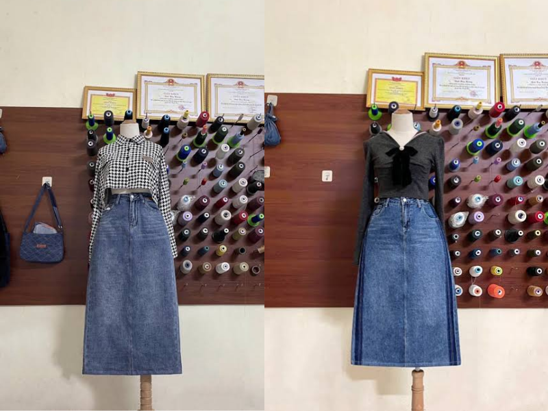 tái chế quần jean cũ thành váy