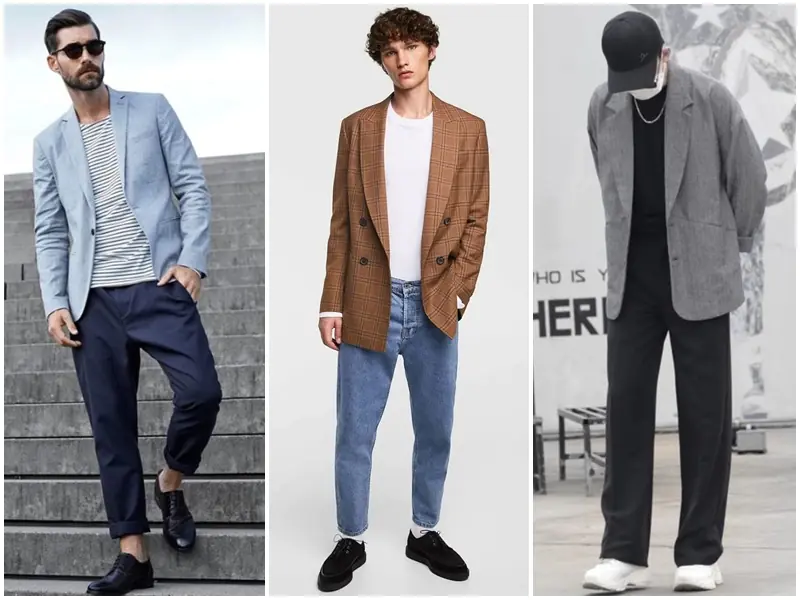 Áo phông rộng mix với blazer lịch lãm 