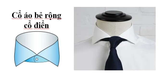 cổ áo sơ mi kiểu bẻ rộng cổ điển