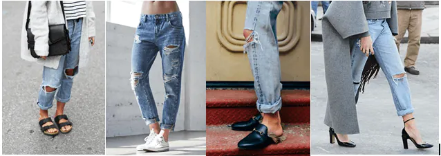 phối giày với quần jean rách cho nữ