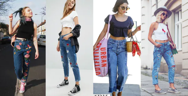 Phối quần jean thêu cùng áo crop top