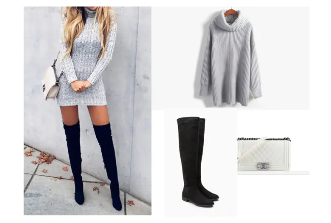 Phối váy len dáng ôm với boots