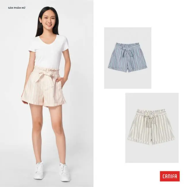 áo thun với quần short kẻ canifa