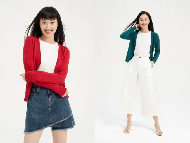 phối áo khoác cardigan với áo thun trơn
