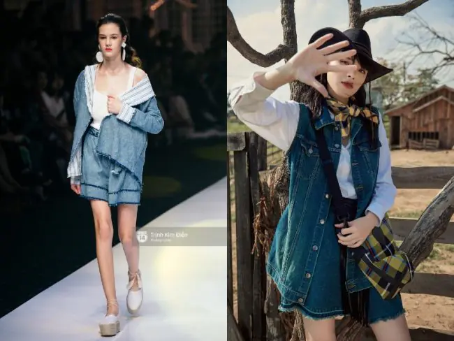 cách phối áo khoác jeans dáng dài