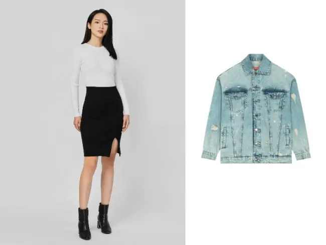 mix áo khoác với chân váy bút chì