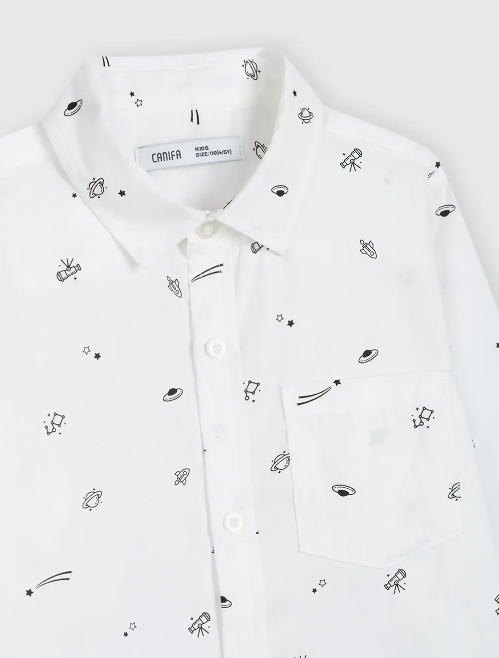 Áo Sơ Mi Bé Trai Cotton Cổ Đức Dài Tay In Họa Tiết