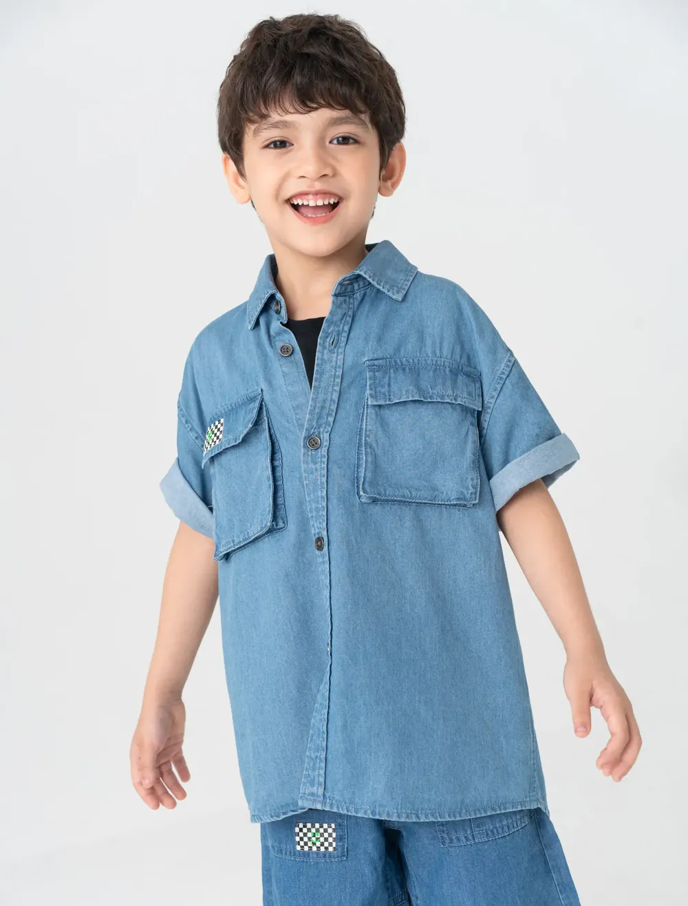 Áo Sơ Mi Bé Trai Cổ Đức Cộc Tay Có Hình In