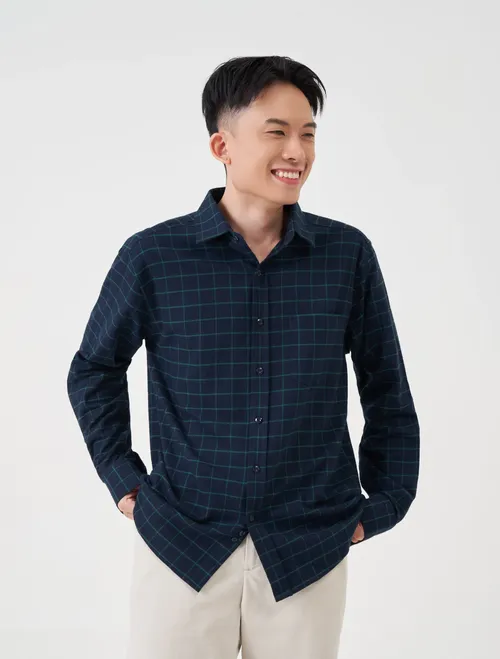 Áo sơ mi nam cotton flannel họa tiết kẻ